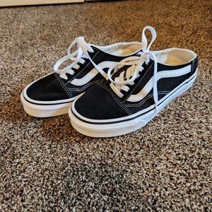 Unisex Slip On Vans-Black and White- Size Mens 5.5 and Womens 7